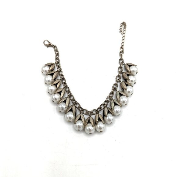 True Vintage Mid Century Art Deco Faux Pearl Bracelet Lily o the Valley Teardrop - Picture 1 of 5